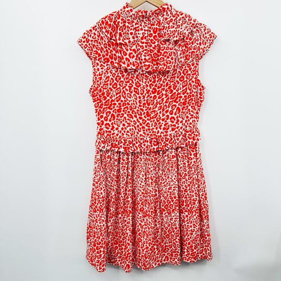 Maje Rutti Ruffled Leopard-Print Mini Dress in Red Orange Size Small - Picture 4 of 13